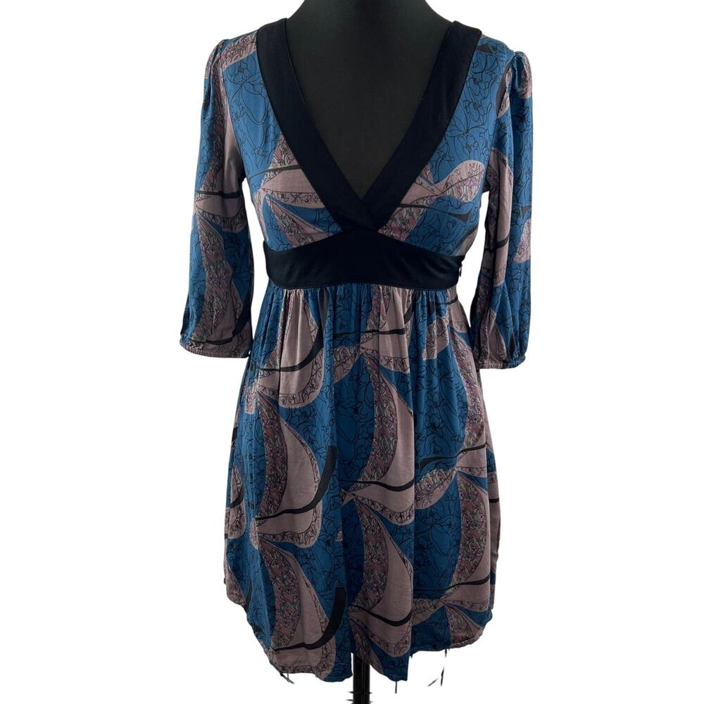 Kimchi Blue Brown Print 3/4 Sleeve Deep V Neck Dress Size S Small
